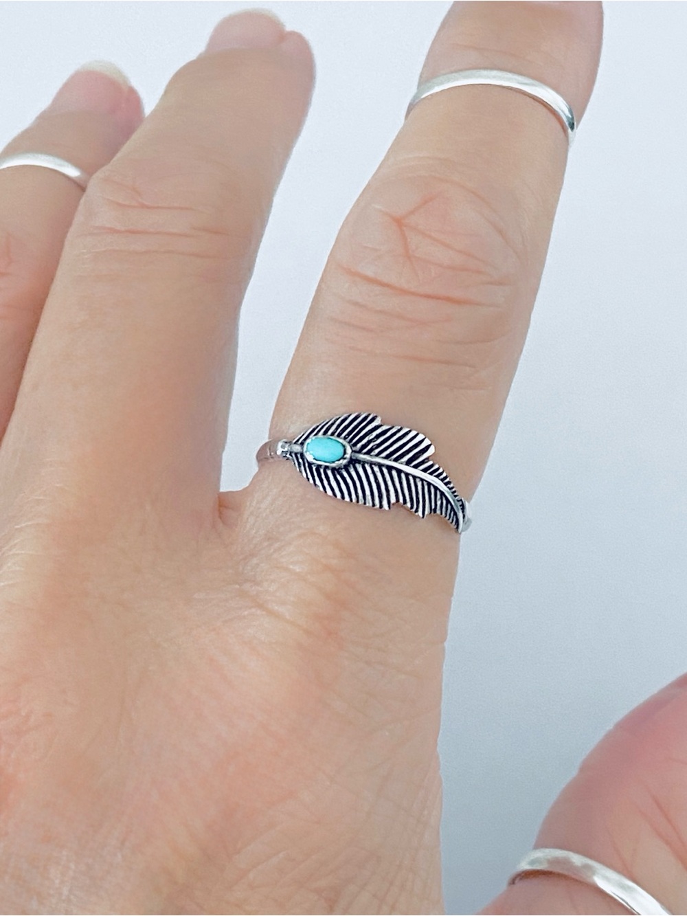 🦅TOP SELLER🦅 Silver Small Feather Ring with Turquoise, Bird Rings, Angel Wing